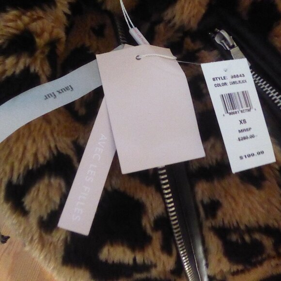 🎈SALE Avec Les Filles Leopard Teddy Faux Fur Biker Moto Jacket NEW - Picture 10 of 16